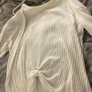 White Ribbed Knot Sweater